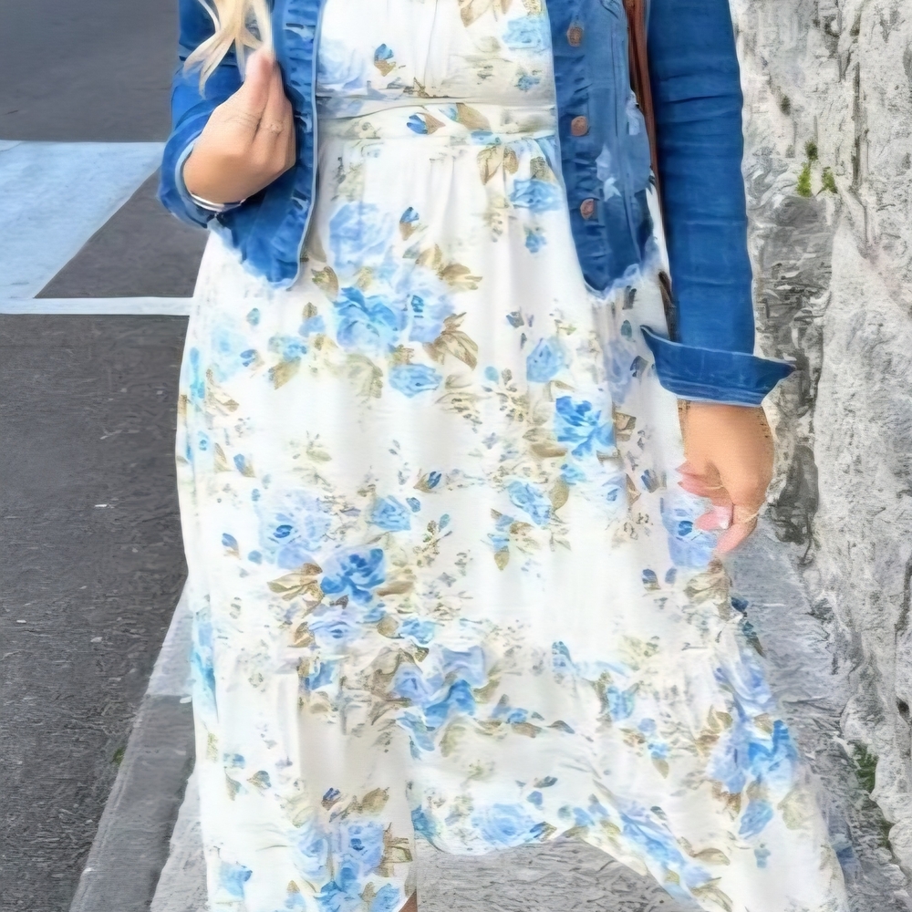 JS Boutique Blue and White Sleeveless Sundress